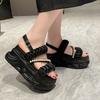 Summer Sandals 8CM Wedge Heel Sneakers Women Candy Beach Flip Flops High Platform Casual Sandals Breathable Walking Slippers