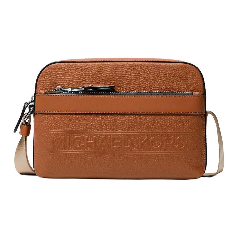 Michael Kors Hudson Бронзовая Фурнитура Застежка-молния Кожаная Сумка на Плечо Кроссбоди Мужская Коричневая
