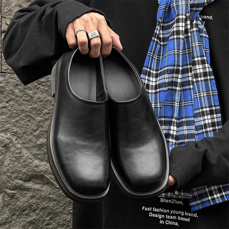 Модные мужские классические повседневные кожаные сандалии в британском стиле, удобные для улицы, с закрытым носком, полушлепанцы, на толстой подошве, противоскользящая обувь для ходьбы