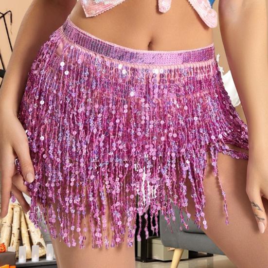 Женская юбка для танца живота с цепочкой, кисточками, пайетками, 3 слоя, на шнуровке, в стиле бохо, клубная одежда для выступлений, мини-юбка для латинских танцев, короткая юбка для тренировок, бедра