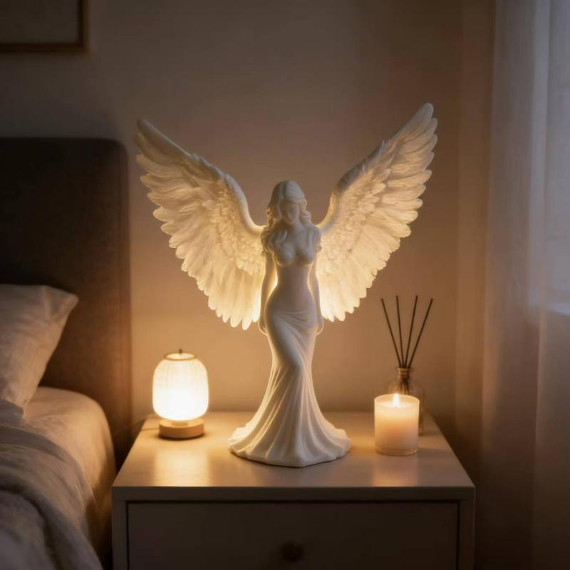 3D Printed Goddess Angel Statue Pure White Wings  Ornament for Living Room Desktop Spiritual Decor