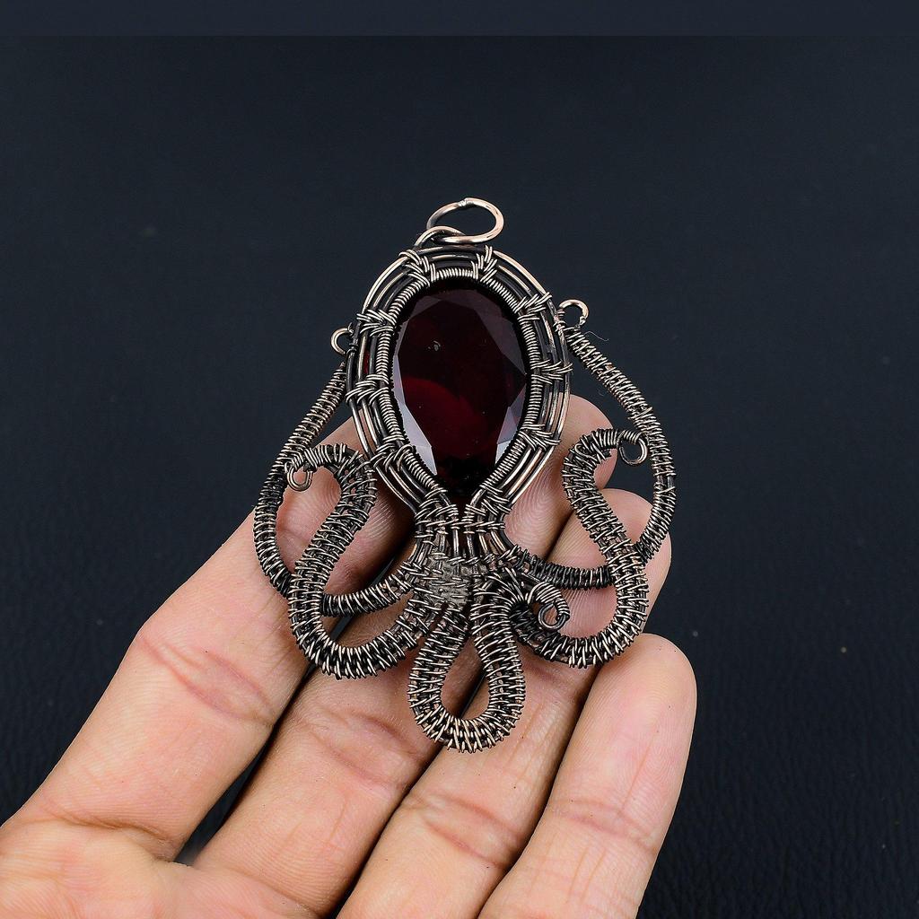 Garnet 999 Copper Wire Wrapped Pendant, Handmade Gemstone Pendant Jewelry, Gifts For Wife Brand New Pendant