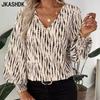 Женские модные повседневные весенне-осенние блузки и рубашки с v-образным вырезом с длинными рукавами