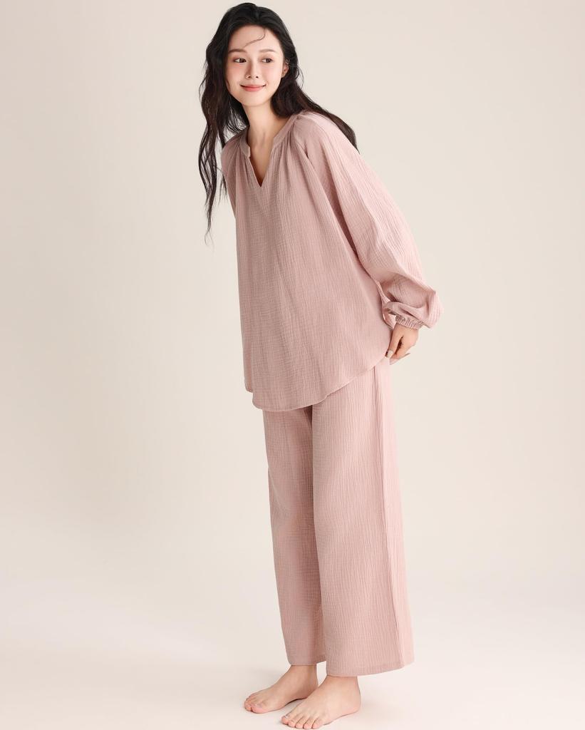 House Yayoi Gauze Long Loose Perfect for Spring and Plus Sizes Suitable for Hospital and Other Size M Women's Double-Layered Pajamas, Sleeves,