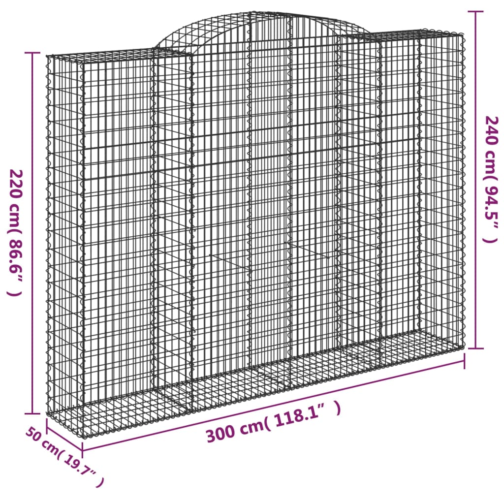 Arch Top Gabion Baskets 3 pcs 300 x 50 x 220 240 cm Galvanized Iron