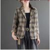 Autumn Women Jackets Coat Artistic Retro Checkered Blazers Suit Vintage Notched Collar Long Sleeve Plaid Winter Jacket