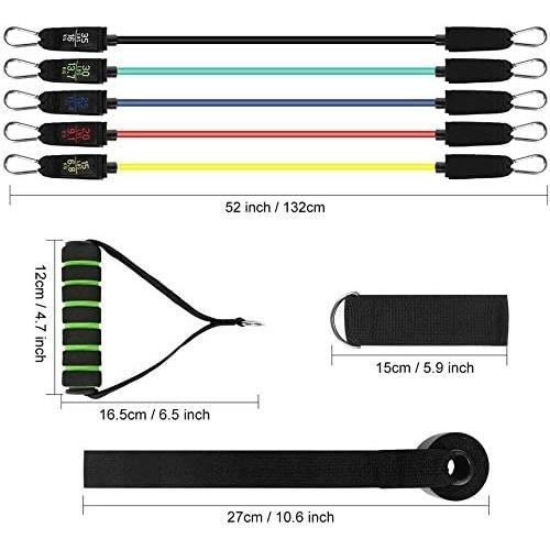 Bande de Résistance Set 11, Kit de Fitness Elastiques avec Ancre de Porte/Poignées/Sangle de Cheville, Portable Bandes pour Yoga Pil