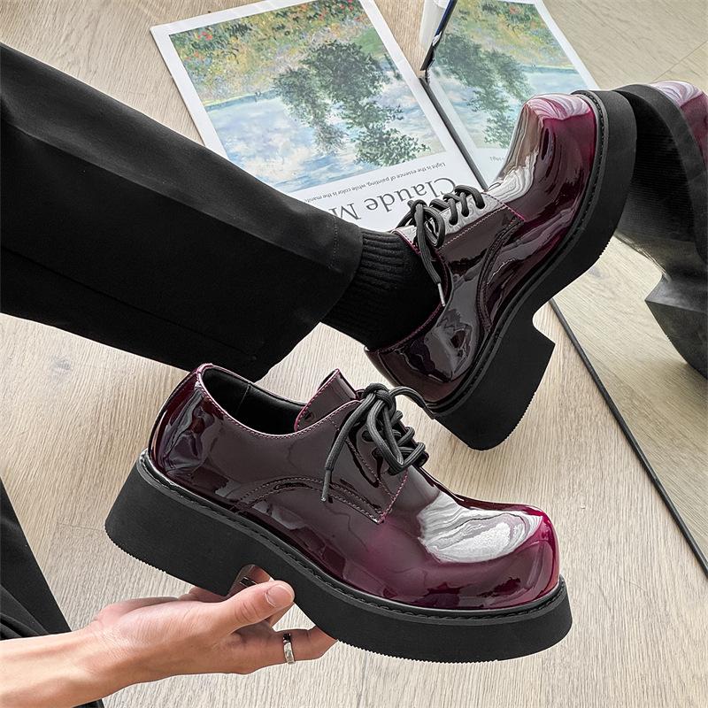 Микки повседневная кожаная обувь большая голова толстая подошва внутренняя танкетка личность 9522 обесцвечивание серый, коричневый, красный, фиолетовый-J