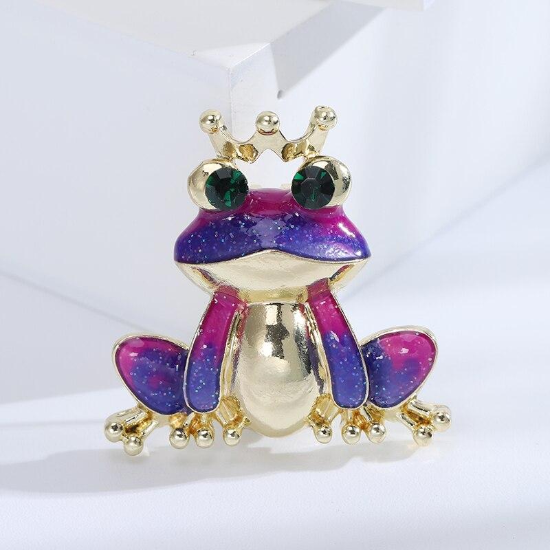 Blucome Fashion Wear Crown Purple Frog Brooch Alloy Pins Women's Brooch for Coat Suit Pins Wedding New Year Gifts