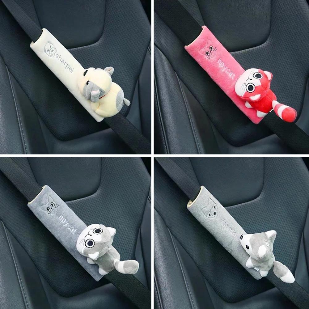 Soft Puppy Seatbelt Cover Animal Auto Seat Belts Covers Plush Shoulder Car Seat Cover Pink Cat