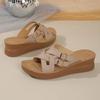 Fashion New Style Double Buckle Wedge Slippers Women Summer Cross Strap Round Toe Sandals Female Outdoor Weightlight Flat Slides Mujer