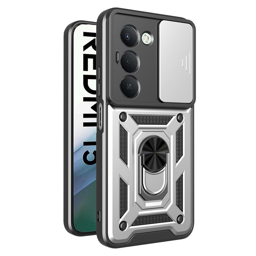 Для Xiaomi Redmi 15 4G (США) (171 мм) Чехол с выдвижной крышкой для камеры, PC+TPU, подставка, чехол для телефона