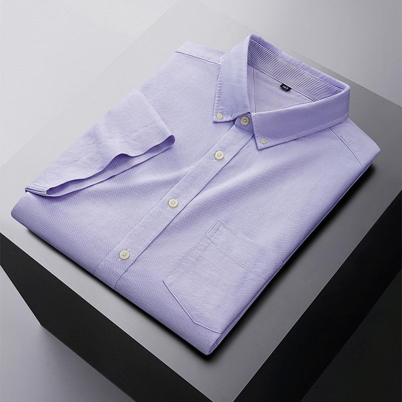 Первый Волк Мужская рубашка с коротким рукавом большого размера Business Casual Разноцветная Универсальная Оксфордская прядильная рубашка с коротким рукавом Увеличенная и удлиненная