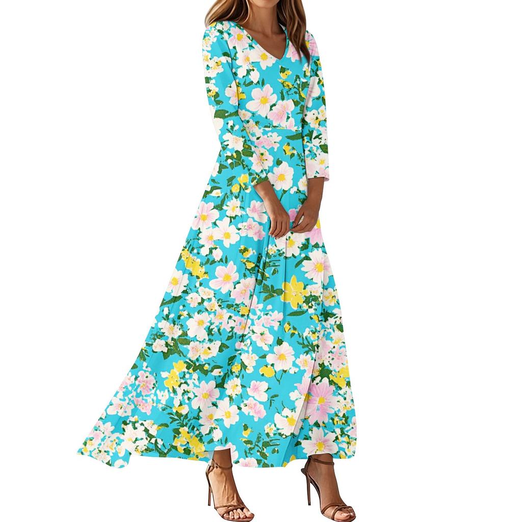 Женское модное платье с рукавами три четверти, свободного кроя, с удобным цветочным принтом
