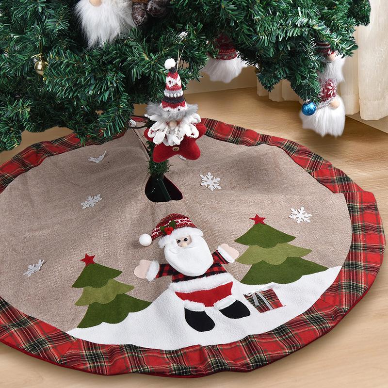 1PC With Snowman and Santa Claus Print Home Linen Cloth New Year Tree Skirt Office Christmas Skirt Party Decorations 108cm