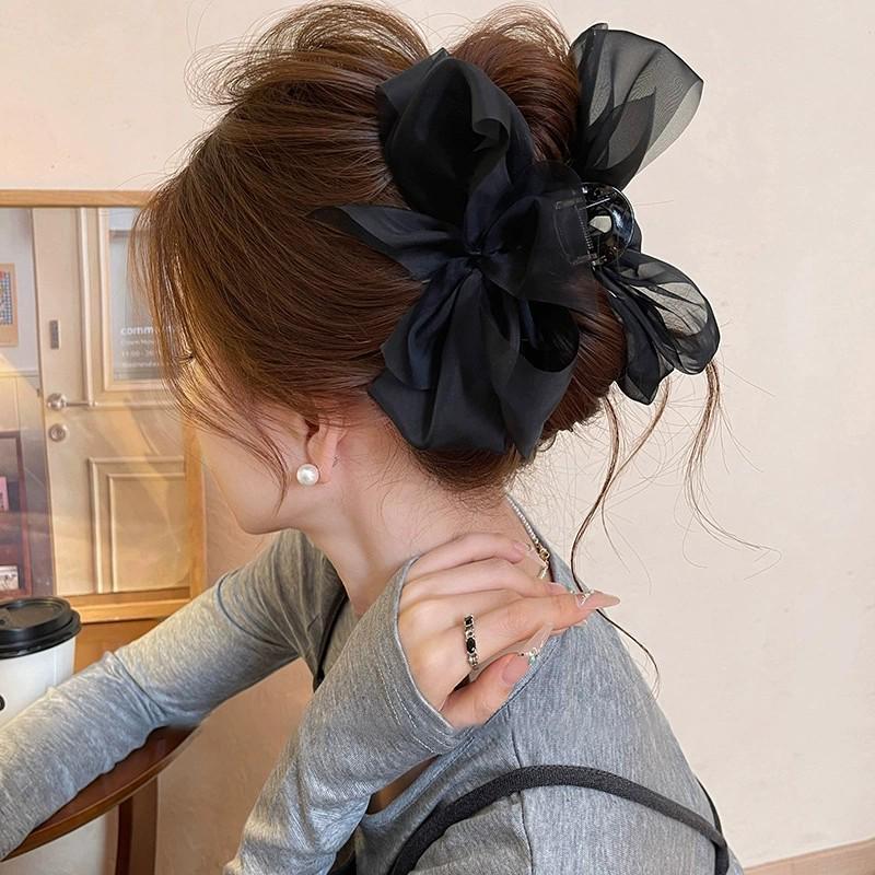 Korean Polka Dot Bow Claw Hair Clip - High-End Cloud Bubble Design for Women