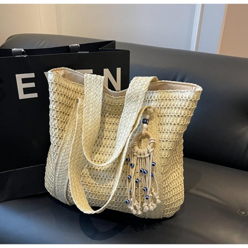 2025 New Straw Plaited Woven Women's Roomy Bag Casual Versatile Single Shoulder Bag High Capacity Seaside Beach Bag Vacation Commuter Large Tote Bag