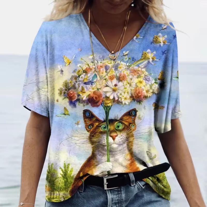New Style T-shirt For Women Butterfly Leopard Print Tees Blouse Oversized T-Shirt Summer Women's Clothing Short Sleeve