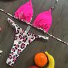 2Pcs/Set Sexy Women Bikini Set Leopard Print Halter Bra High Waist Lace-up