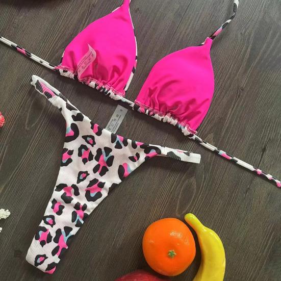2Pcs/Set Sexy Women Bikini Set Leopard Print Halter Bra High Waist Lace-up