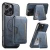 For iPhone 16 Pro Magnetic Case Cowhide Texture Leather Back Cover with Card Bag Kickstand
