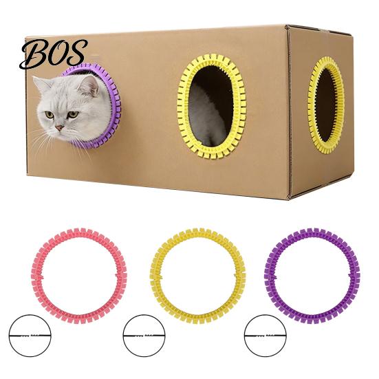 Hair Control Cat Self Groomer for Cardboard Boxes, DIY Grooming Brush Tunnel Toy Ring, Hands-Free Massage Comb House Door Hole Scratcher