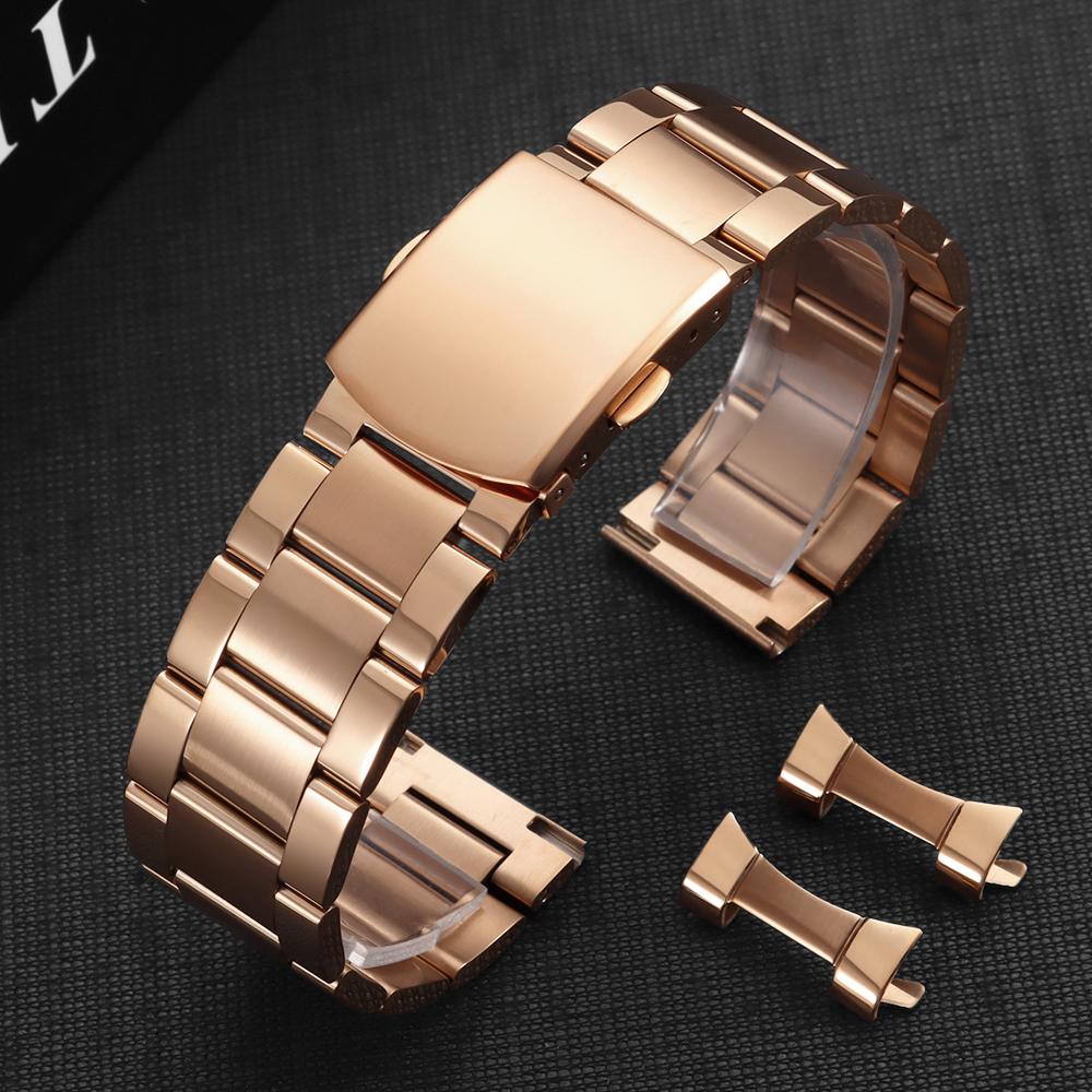 Роскошный браслет для часов из цельной нержавеющей стали с изогнутым концом 18 мм 20 мм 22 мм Двойная складывающаяся застежка Аксессуары для ремешка часов