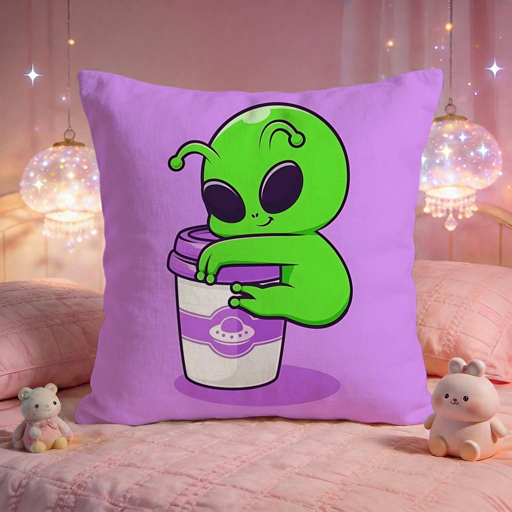 Funny Silly Alien Cushion Cover Premium Comfort Reversible Pillow Cove Two in One Design for Any Room Car Interior
