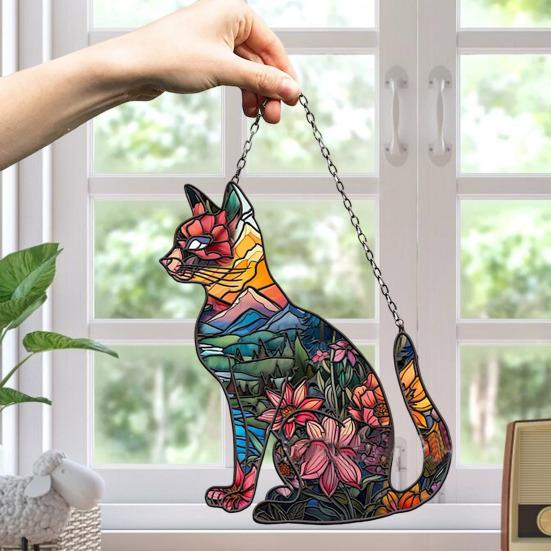 Красочный кот, подвесное украшение на окно, передняя дверь, настенный подвесной акриловый котенок, животное, орнамент, кулон, рождественский фестиваль, подарок
