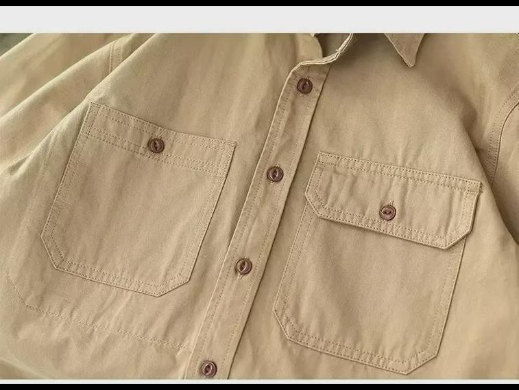 Мужская куртка-рубашка цвета хаки в стиле ретро с длинными рукавами в стиле милитари зеленого цвета