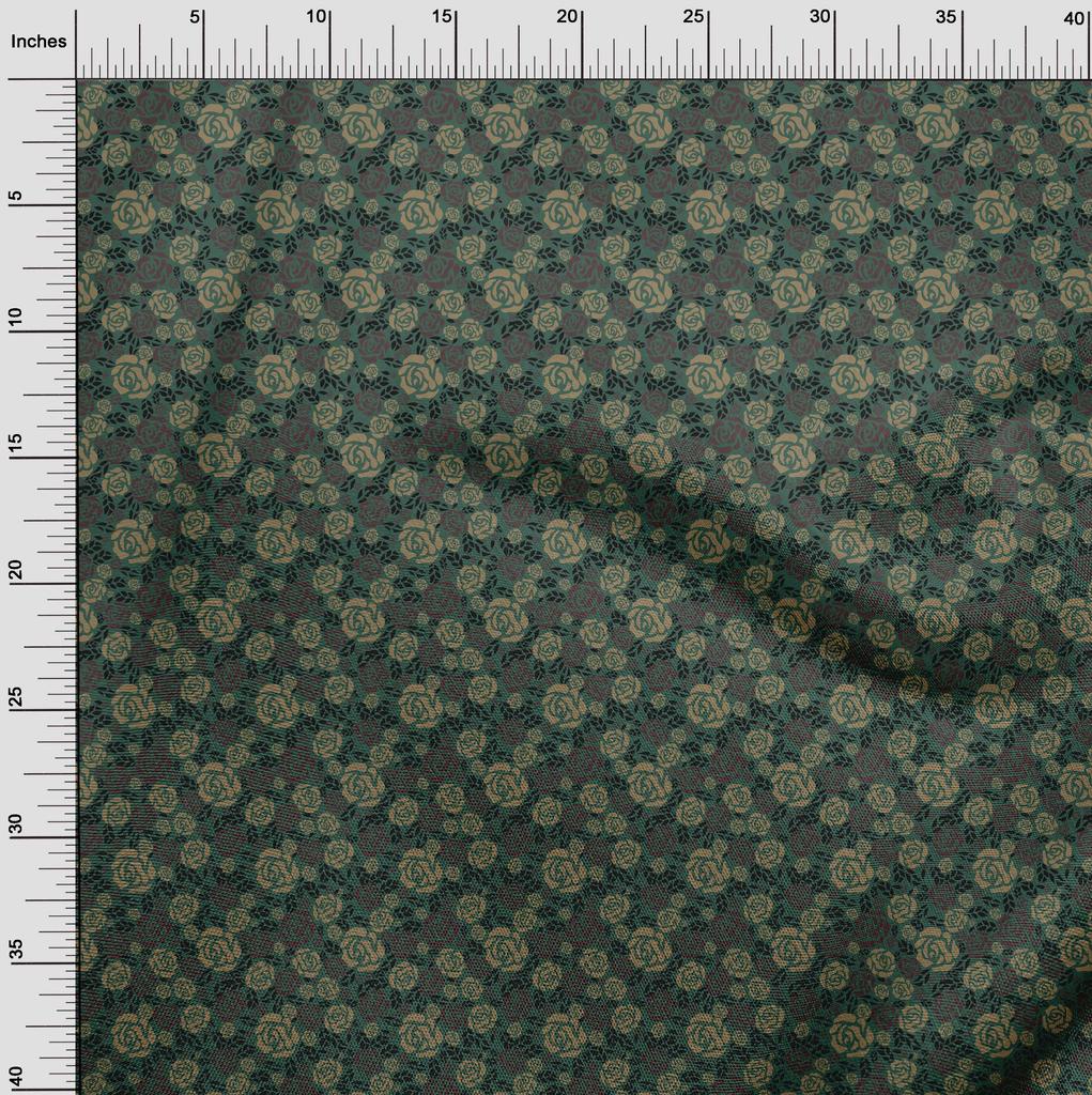 oneOone Cotton Flex Forest Green Fabric Abstract Floral Dress Material Fabric Print Fabric By The Yard 40 Inch