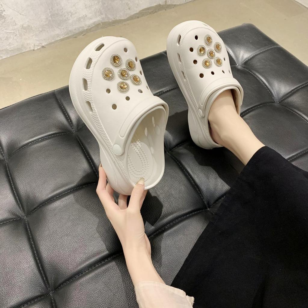 Sandals Women Summer PVC Womens Platform Garden Shoes Increase  Outdoor Sandals Beach Slippers Crystal Wedge Sandalsge3