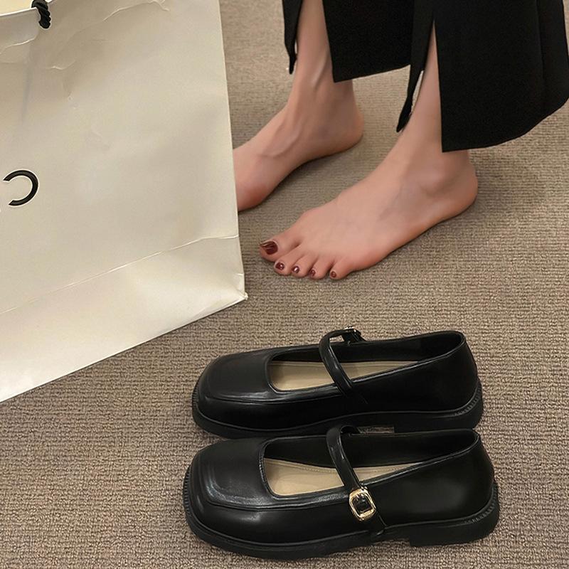 Мэри Джейн туфли с мелким вырезом на плоской подошве с квадратным носком маленькие кожаные туфли женские новая обувь лето с юбкой