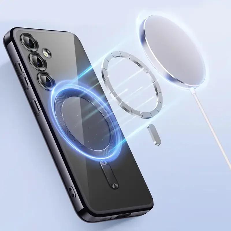 Прозрачный ТПУ чехол для Samsung Galaxy S25 S24 S23 S22 S21 S20 Ultra Plus FE S24FE S24Ultra для зарядки Magsafe, противоударный чехол