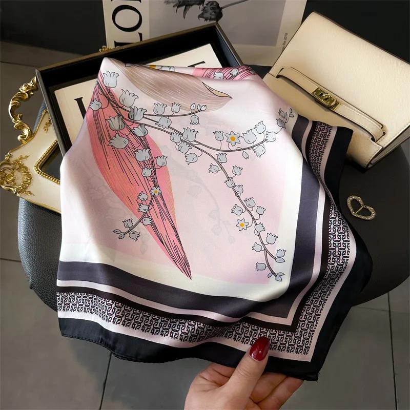 70cm Print Silk Satin Headkerchief Women Luxury Design Neck Tie Scarf Female Hair Hand Wrist Foulard Shawl Hijab Bandana Scarves