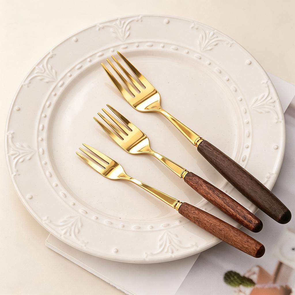 4/5pcs Western Wooden Handle Dinnerware Set Mirror Gold Stainless Steel Tableware Set Knife Fork Coffee Spoon Table Silverware