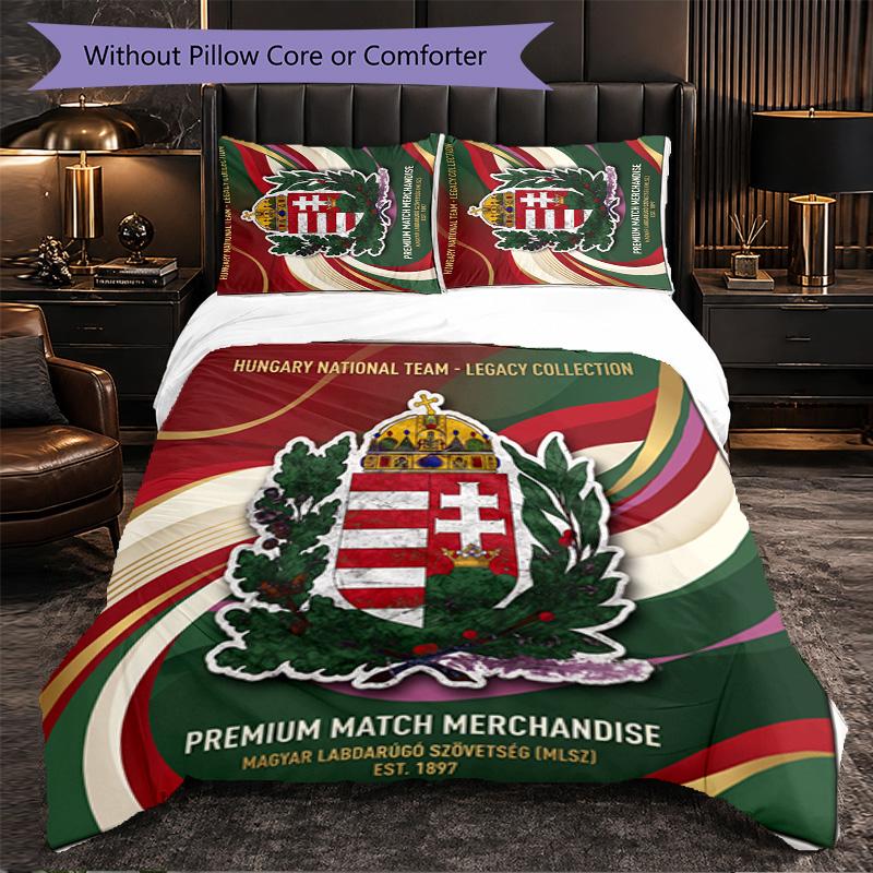 Hungary Football Pattern 3 Pieces Bedding Set Soft Microfiber Duvet Cover with Pillow Cases for Bedroom