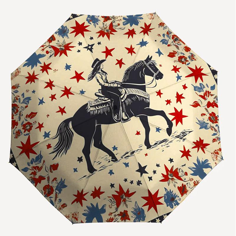1PC Cowgirl Horse Umbrella-8-Rib Reinforced Portable Folding Travel Suitable for All Seasons Outdoor Daily Use Is an Ideal Choice -K0335