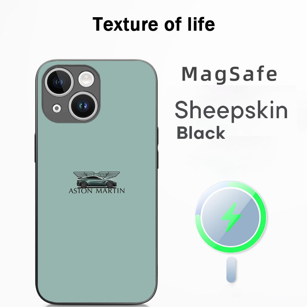 A-Aston M-artin логотип модный автомобильный логотип Чехол для телефона для iPhone 17 16 15 14 13 12 Plus Pro Max Высококачественный роскошный Magsafe Овечья кожа