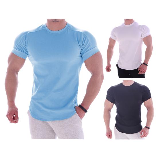 Men Sports T-shirt O Neck Short Sleeve Slim Fit Solid Color Elastic Quick-drying Soft