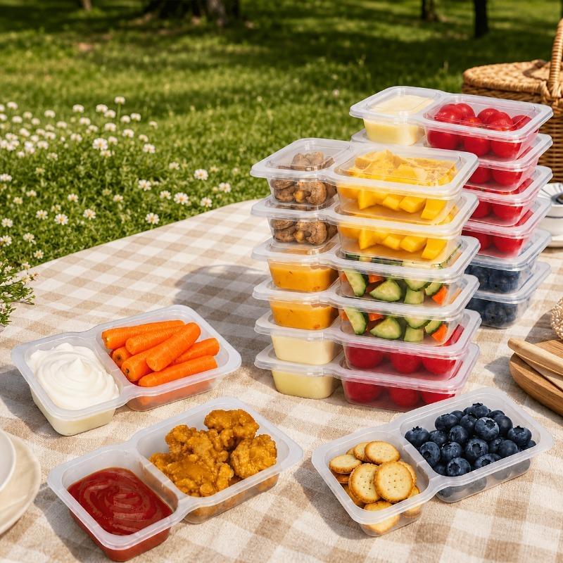 20Pcs Disposable Compartment Food Containers Plastic Meal Prep Containers Fruit Packing Boxes Clear Portion Sauce Cups With Attached Lids