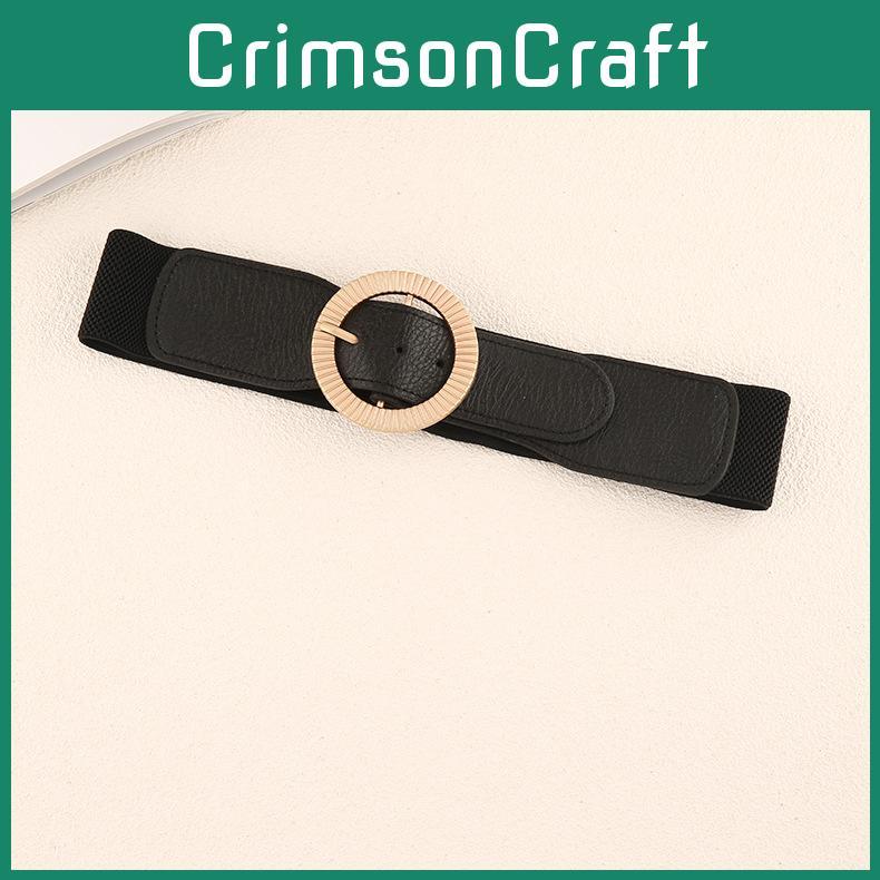 Trendy Women Waistband With Elastic Design And Alloy Round Buckle For Coats And Dresses