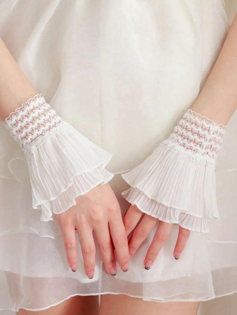 White Romantic Fake Sleeves DIY Detachable Cuffs Elastic Wrist Pleated Organ Lolita Ruffle Arm Sleeves Cuff Extension