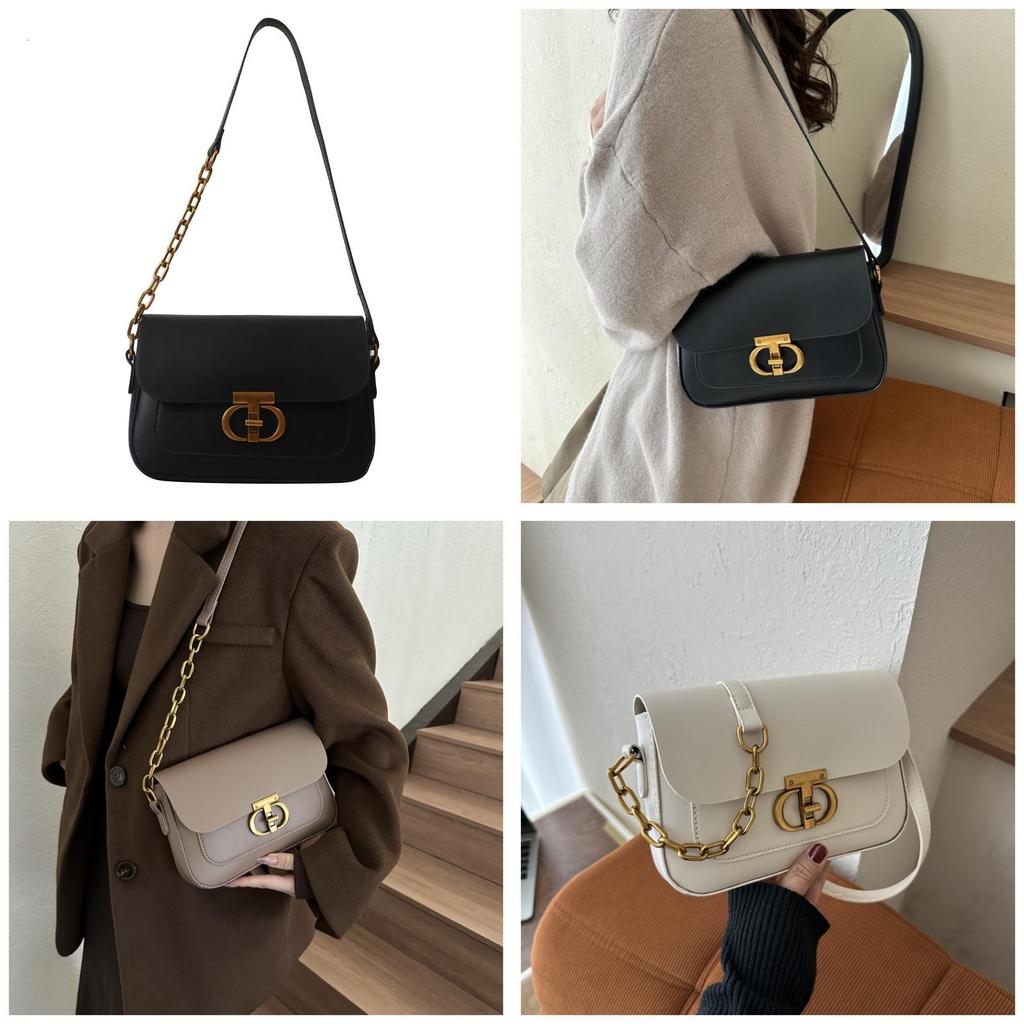 French Style Women's Bag 2023 Autumn And Winter New Tide Pure Color Pu Small Square Bag Street Fashion Daily Shoulder Bag