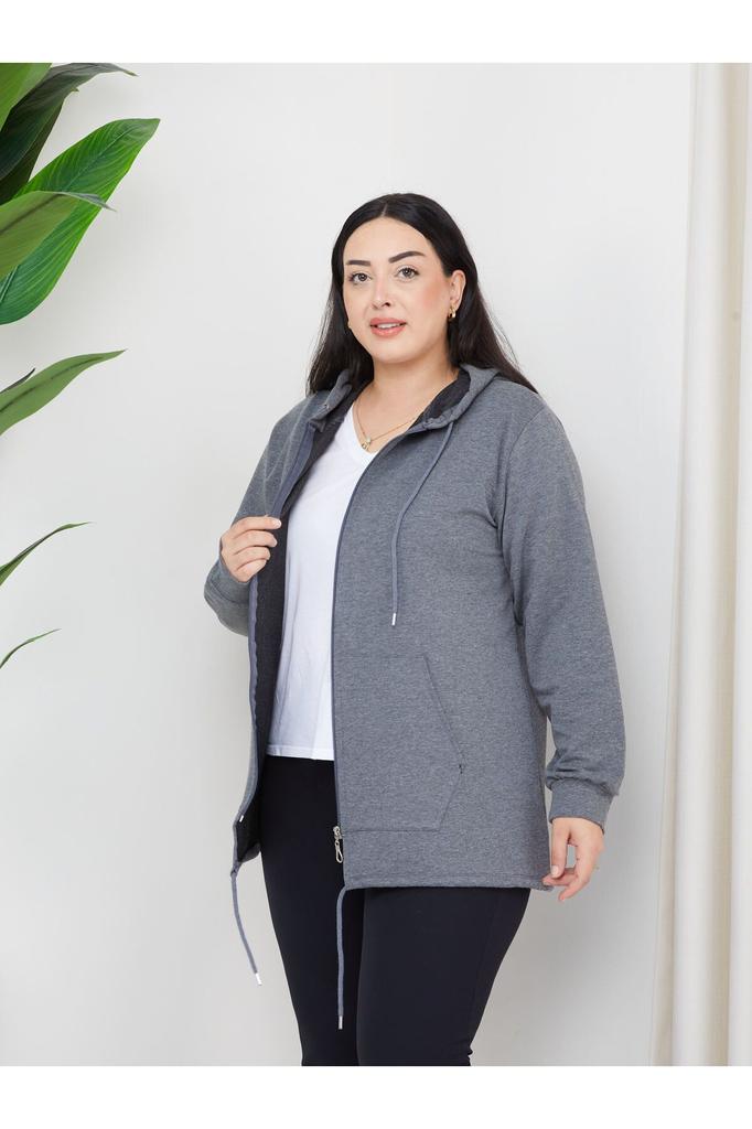 Женский стиль, толстовка большого размера, большой размер, модель на молнии с капюшоном, 2 кармана, длинный зеленый Спортивный и повседневный свитшот зеленого цвета