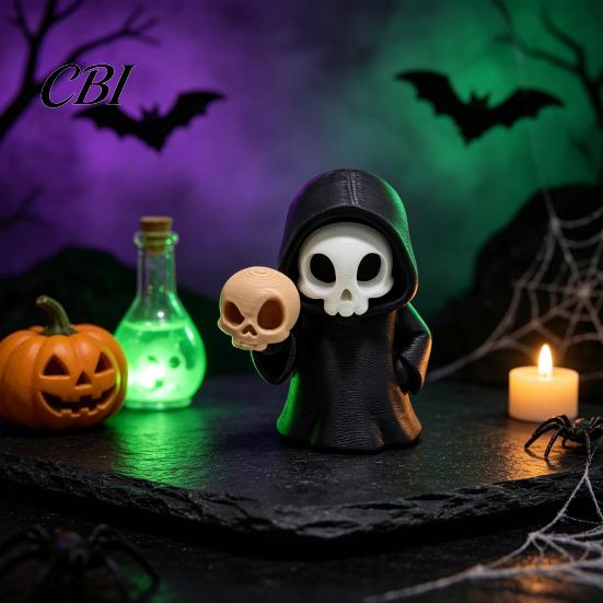 PLA Material Toys 9Pcs Grim Reaper Figurines, Cool Skull Skeleton Statues, Gothic Dark Halloween Home Decor Accessories Decoration for Bedroom
