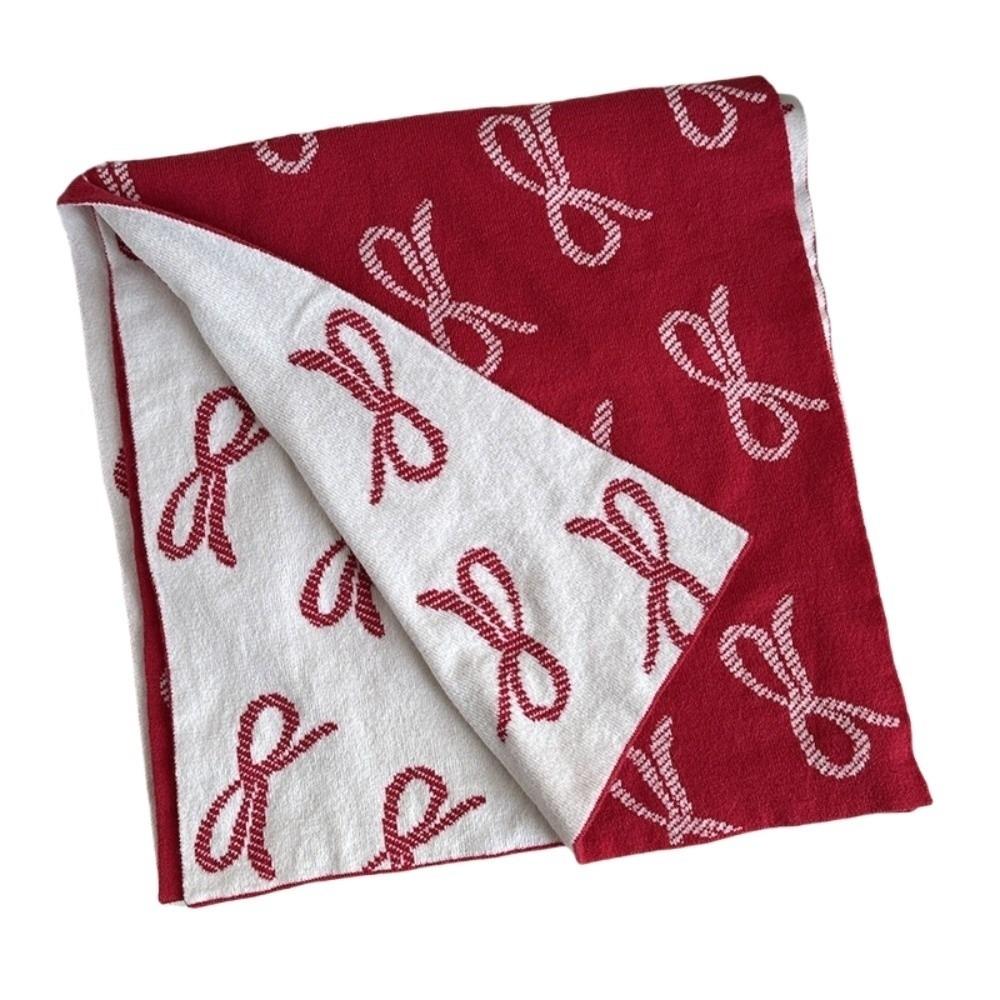 Lightweight Imitation Wool Scarf Korean Style Winter Shawl Trendy Bow Scarf Gift