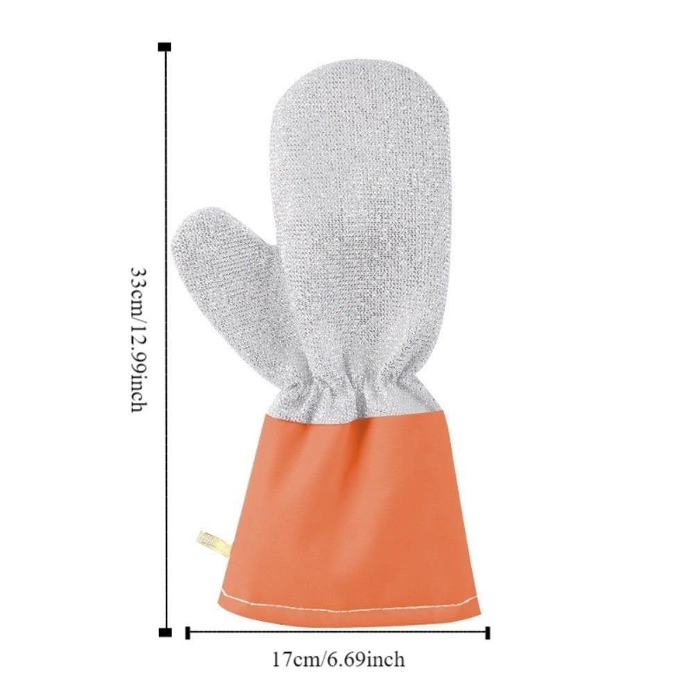 2 Pairs Extended Silver Wire Gloves Thickened Waterproof Cleaning Gloves Wear-resistant Oil Removal Dish Washing Gloves