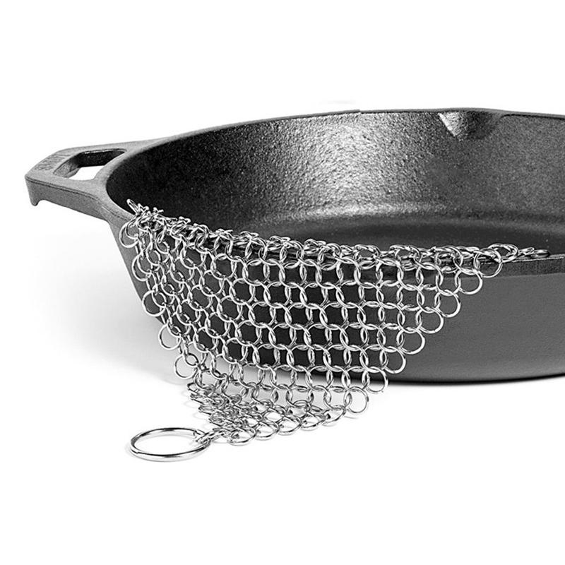 10 х 10 см сковорода из нержавеющей стали, чугунная чистящая кольчуга, скребок для звонка