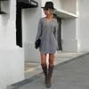 European and American Autumn and Winter Dresses Solid Color Twist Sweater Dress